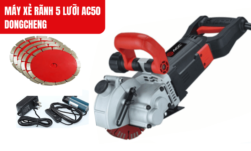 Máy xẻ rãnh 5 lưỡi AC50 Dongcheng Xẻ rãnh nhanh, cắt sâu tới 40mm trên gạch, bê tông cốt thép