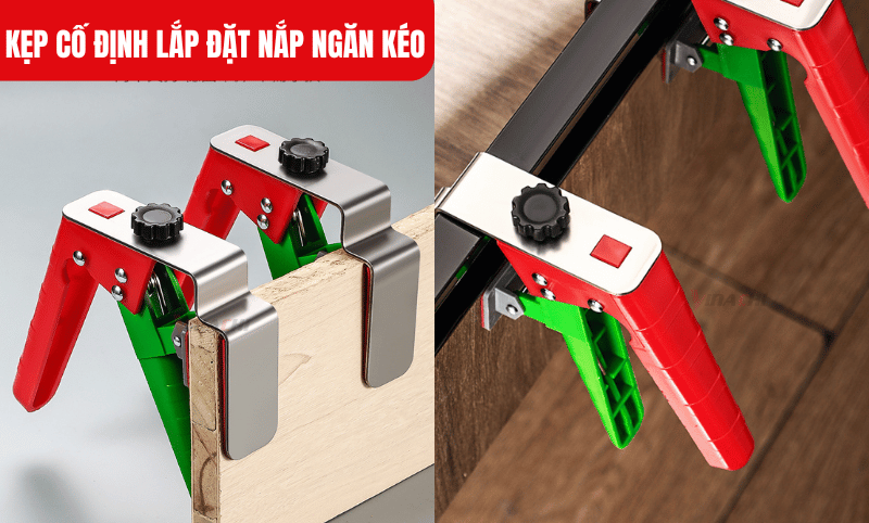 Kẹp cố định lắp đặt nắp ngăn kéo đi kèm là 2 đầu kẹp dành cho kích thước ngăn kéo khác nhau