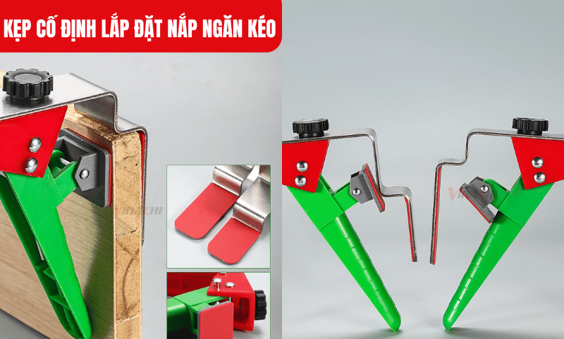 Kẹp cố định lắp đặt nắp ngăn kéo ẹp được các bề mặt có độ dày từ 20-43mm