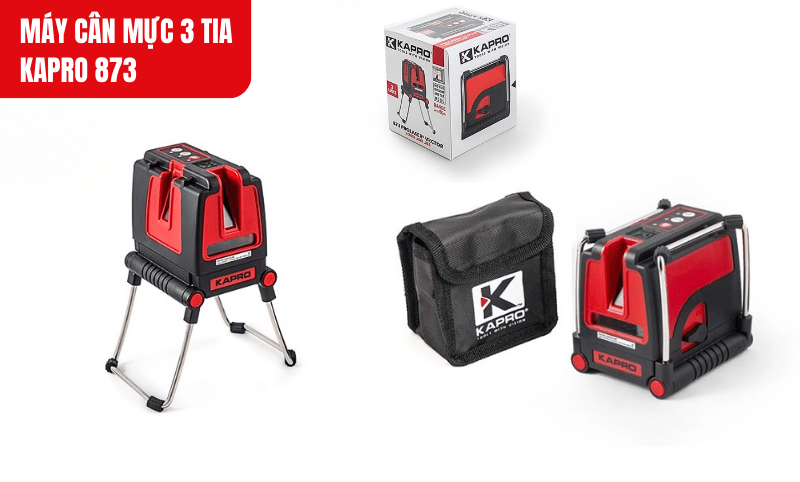 Máy cân mực 3 tia Kapro 873 có chân gập linh hoạt, điều chỉnh góc và chiều cao tiện lợi