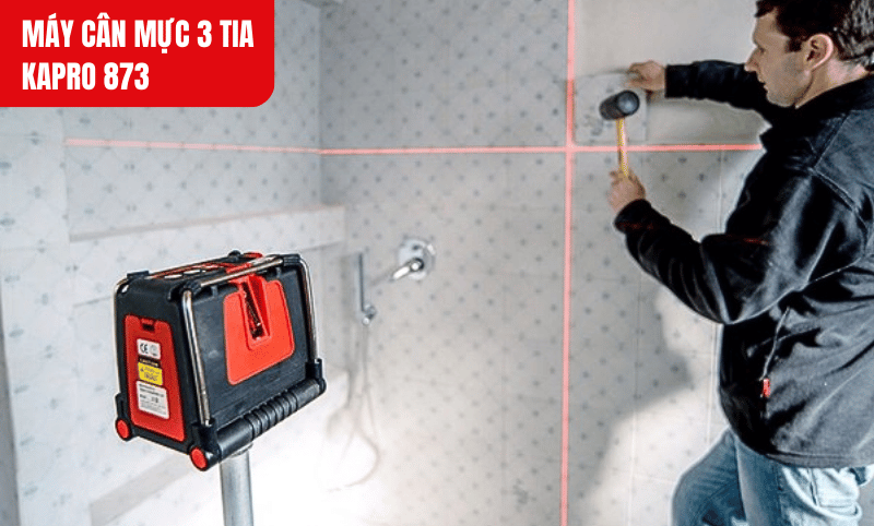 Máy cân mực 3 tia Kapro 873 phát tia laser 30m trong nhà, phù hợp căn chỉnh nội thất