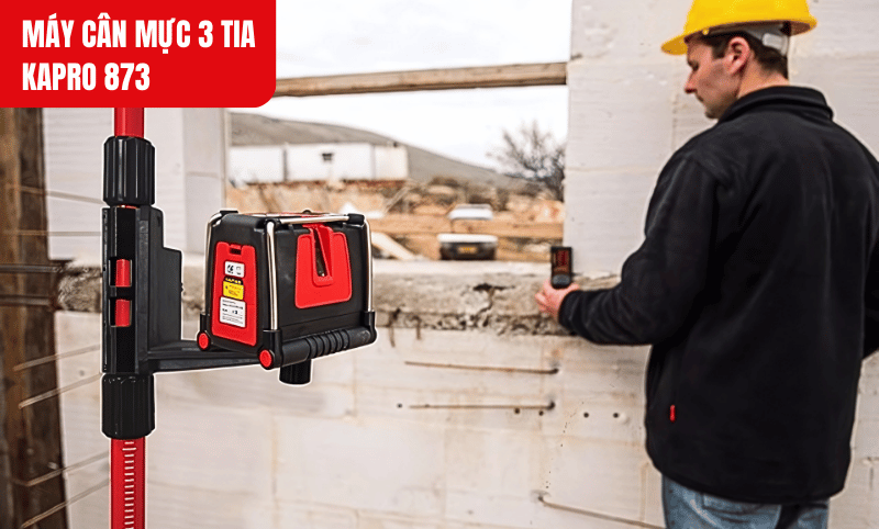 Máy cân mực 3 tia Kapro 873 với phạm vi 50m ngoài trời, lý tưởng cho trắc địa