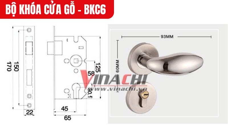 Với kích thước 93mm x 60mm, Bộ khóa cửa gỗ - BKC6 phù hợp với nhiều loại cửa thông dụng