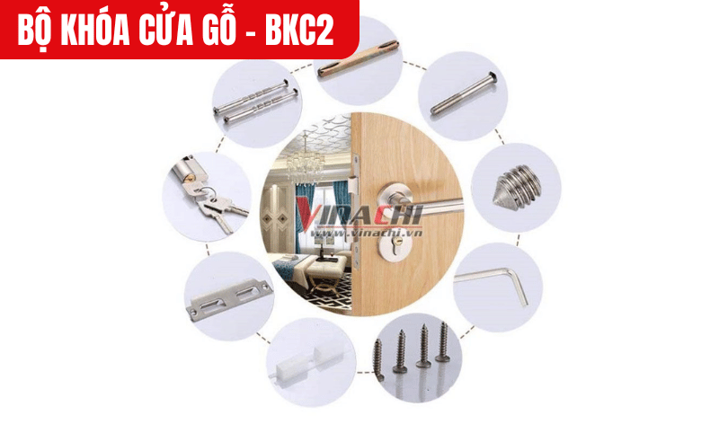 Bộ khóa cửa gỗ - BKC2 kích thước chỉ 123mm x 58mm lắp đặt dễ dàng trên các loại cửa thông dụng