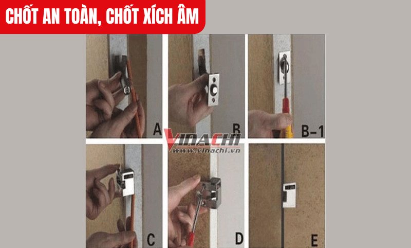 Chốt gắn vào mặt trong của cửa, gọn gàng không cồng kềnh như các loại chốt ngoài