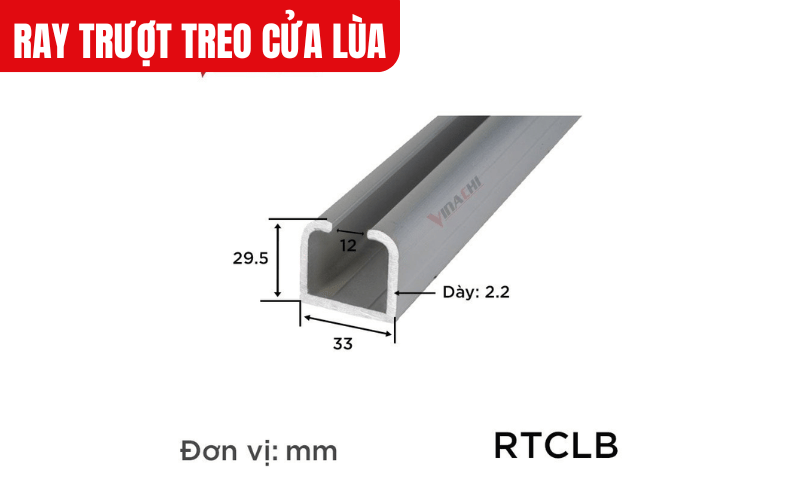 Kích thước chi tiết của sản phẩm Ray trượt treo cửa lùa màu bạc