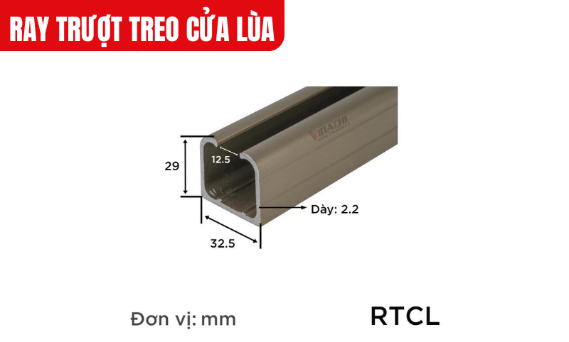 Kích thước chi tiết của sản phẩm Ray trượt treo cửa lùa màu nâu
