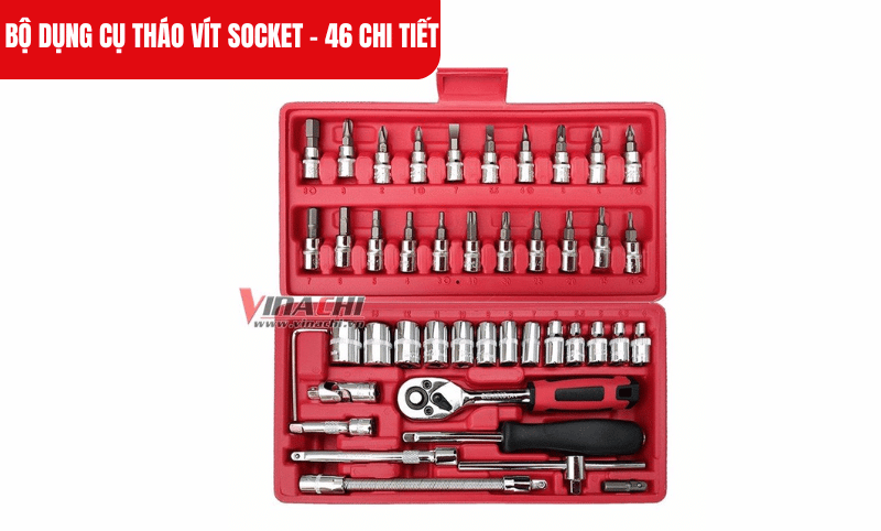 Bộ dụng cụ tháo vít Socket - 46 chi tiết bao gồm nhiều loại đầu vít và đầu khẩu 4-14mm