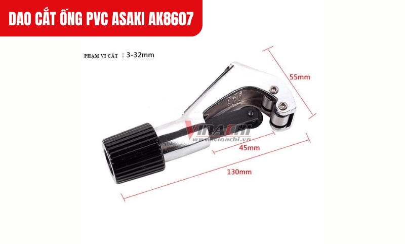 Kích thước chi tiết của sản phẩm Dao cắt ống PVC Asaki AK8607