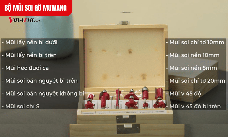 Thông tin chi tiết của bộ mũi soi gỗ Muwang 12 chi tiết