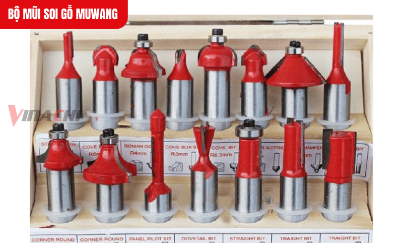 Bộ 15 mũi có cốt mũi soi 6.35mm và 12.7mm, dễ dàng lắp đặt và tương thích với nhiều máy móc chế tác gỗ