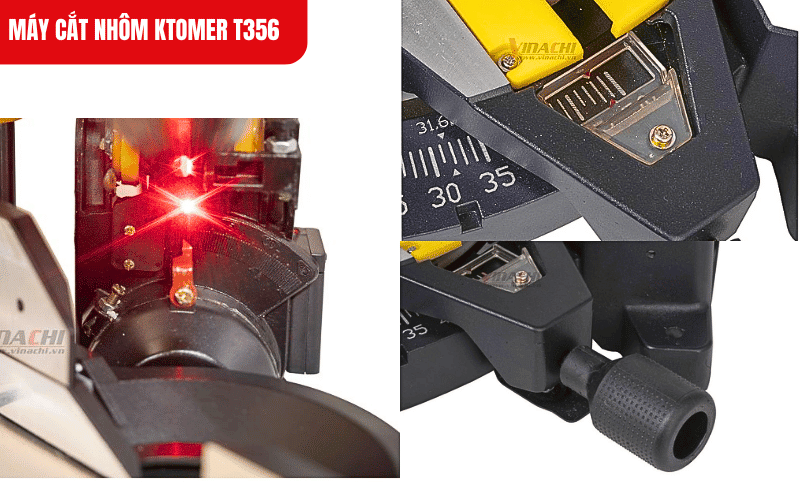 Hình ảnh cận cảnh các bộ phận của máy cắt nhôm Dongcheng T356