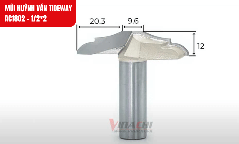 Kích thước chi tiết của mũi huỳnh ván Tideway AC1802