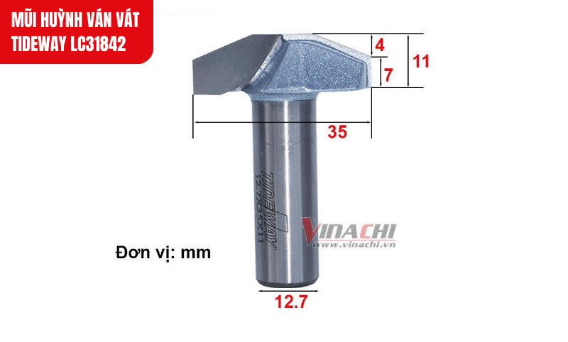 Kích thước chi tiết của mũi huỳnh ván vát Tideway LC31842