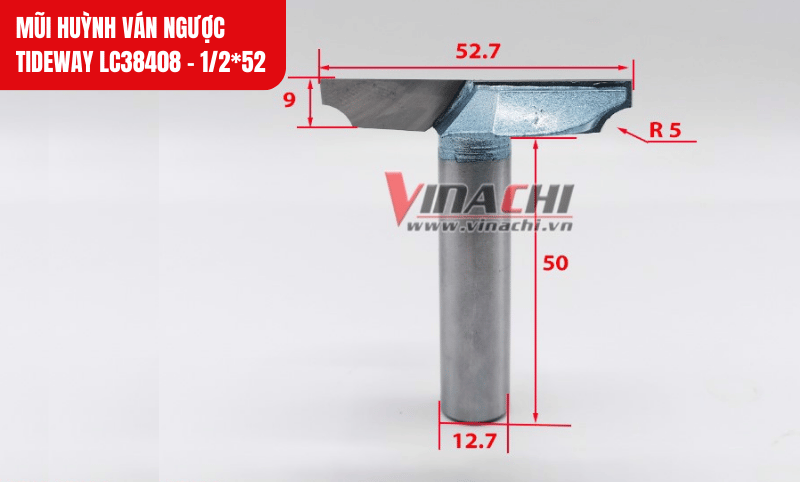 Kích thước chi tiết của mũi huỳnh ván ngược Tideway LC38408 - 1/2*52.7mm