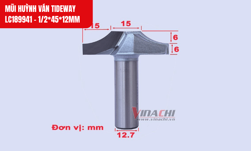 Kích thước chi tiết của mũi soi Tideway LC189941 - 1/2*45*12mm