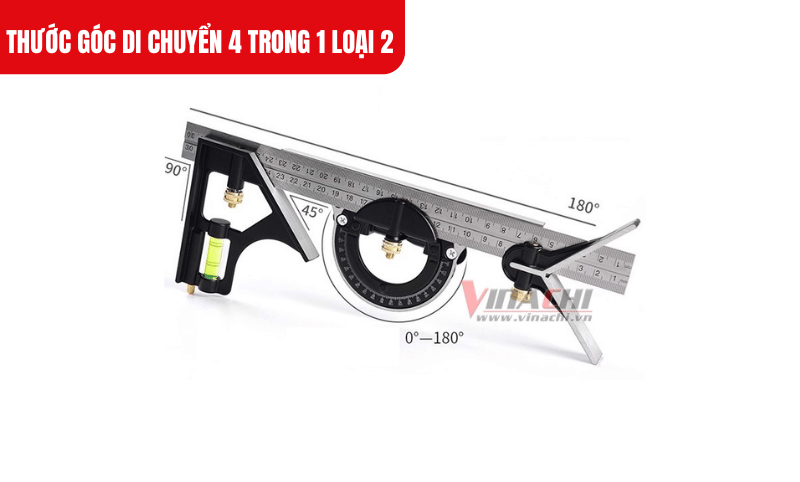 Kết hợp thước thẳng, thước đo góc, ke góc vuông/góc 45 độ và thước thủy cân bằng trong một sản phẩm duy nhất