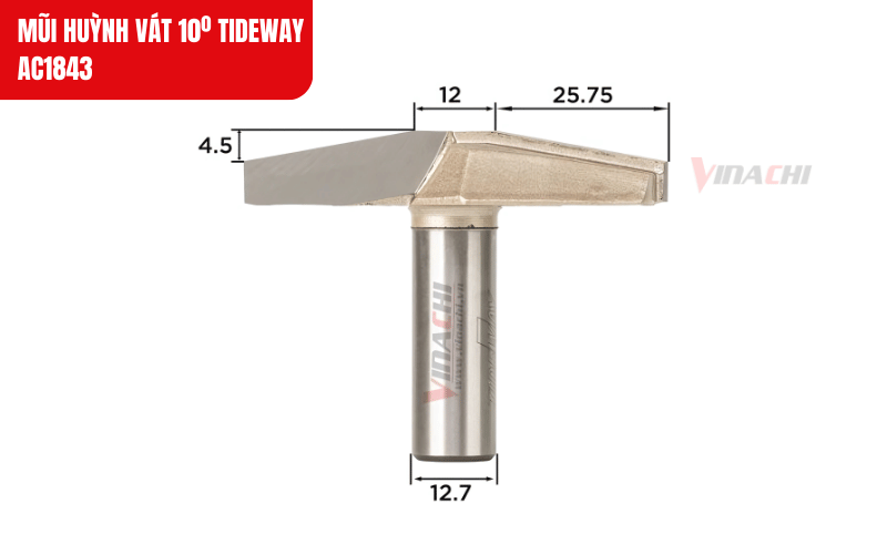 Kích thước chi tiết của mũi huỳnh vát 10º Tideway AC1843