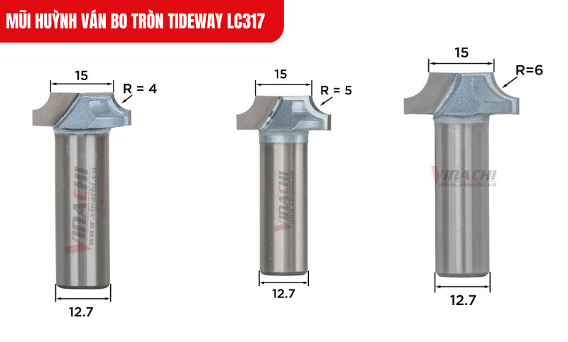 Kích thước chi tiết của mũi huỳnh ván bo tròn Tideway LC317