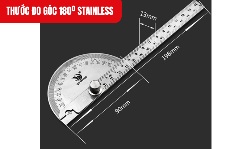 Kích thước chi tiết của sản phẩm Thước đo góc 180º Stainless