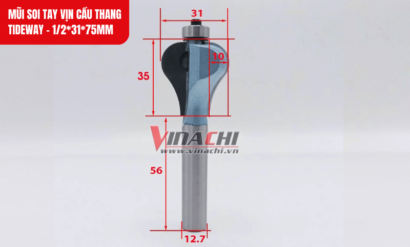 Kích thước chi tiết của mũi soi tay vịn cầu thang Tideway - 1/2*31*75mm