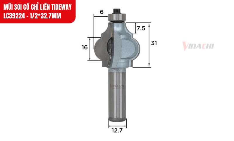 Kích thước chi tiết của mũi soi cổ chỉ liền Tideway LC39224 - 1/2*32