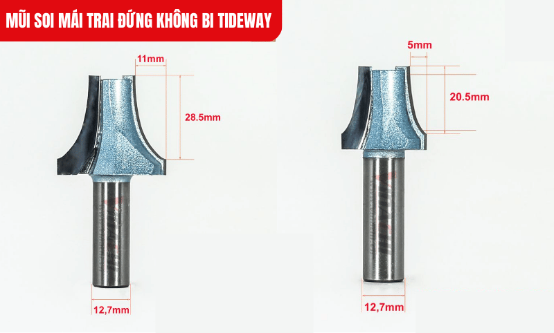 Kích thước chi tiết của 2 phân loại mũi soi mái trai đứng không bi Tideway