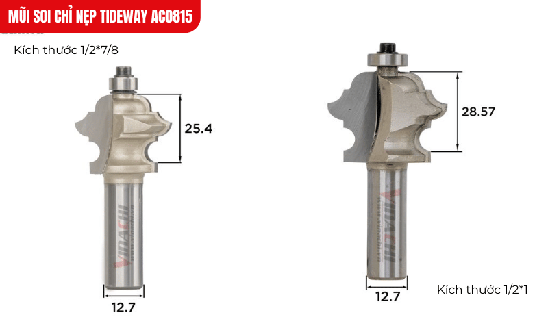 Kích thước chi tiết của 2 phân loại mũi soi nẹp Tideway AC0815