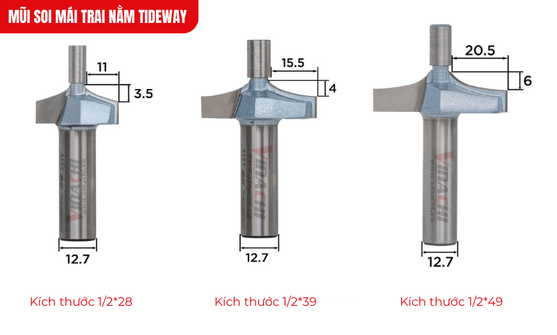 Kích thước chi tiết của 3 phân loại mũi soi mái trai nằm Tideway
