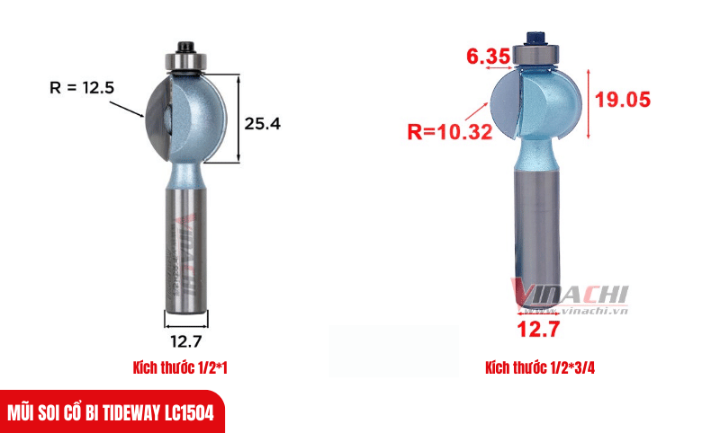Kích thước chi tiết của mũi soi cổ bi Tideway LC1504
