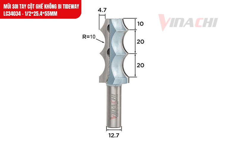 Kích thước chi tiết của mũi soi tay cột ghế không bi Tideway LC34034