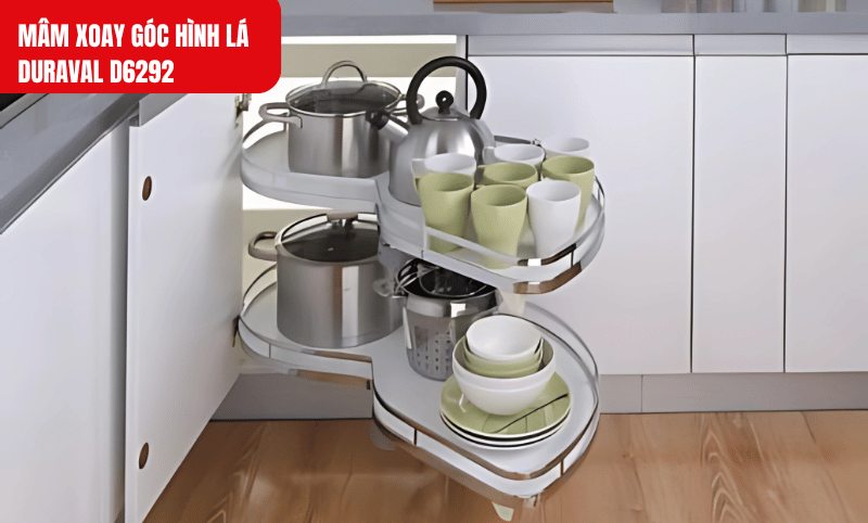 Thiết kế 2 tầng giúp tăng không gian lưu trữ, phù hợp cho các dụng cụ bếp lớn như nồi, chảo