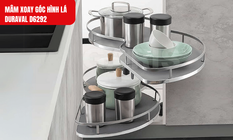 Mâm xoay hình lá Duraval hỗ trợ sắp xếp bếp gọn gàng, ngăn nắp và có sức chứa lên đến 25kg