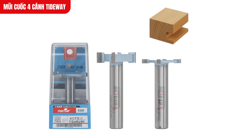 Mũi cuốc 4 cánh Tideway với lưỡi hợp kim Đức sắc bén, gia công rãnh mịn trên gỗ cứng