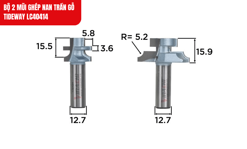 Cặp mũi ghép nan trần gỗ Tideway LC40414 cho mối ghép đều khít và chắc chắn trên gỗ tự nhiên