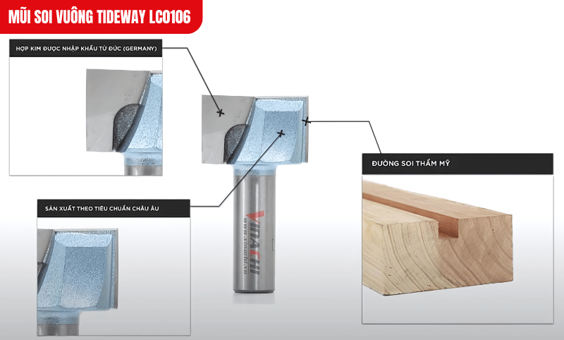 Lưỡi thiết kế lưỡi cắt hợp kim giúp duy trì độ bền cao, tối ưu hiệu quả khi làm việc với gỗ cứng