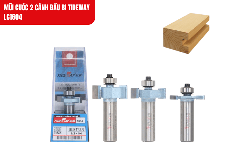 Mũi cuốc 2 cánh đầu bi Tideway LC1604 thiết kế 2 cánh giúp soi rãnh đều, mượt và chính xác trên nhiều loại gỗ khác nhau