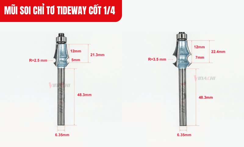 Kích thước chi tiết của Mũi soi chỉ tơ Tideway cốt 1/4 mã LC33475 và LC33471