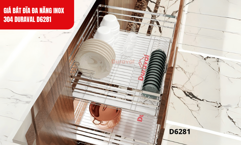Giá bát Duraval được làm từ inox 304 chống gỉ, bền bỉ theo thời gian và dễ dàng vệ sinh