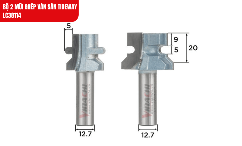 Bộ 2 mũi ghép ván Tideway LC38114 với lưỡi hợp kim Đức sắc bén, tạo mối ghép khít và chắc chắn