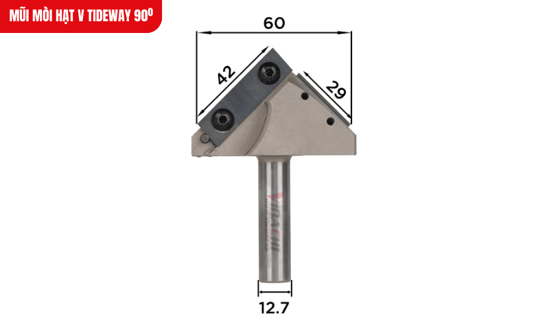 Mũi mòi hạt V Tideway 90º giúp tạo mộng chữ A, chữ V và vát 45º chính xác trên các loại gỗ cứng