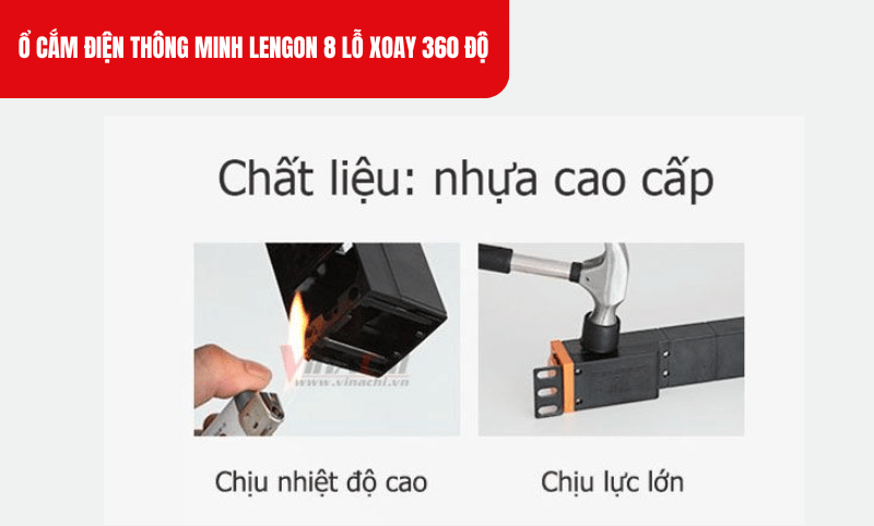Ổ cắm điện thông minh Lengon 8 lỗ xoay 360 độ được làm từ nhựa PC cao cấp, bên trong lõi dẫn điện bằng đồng