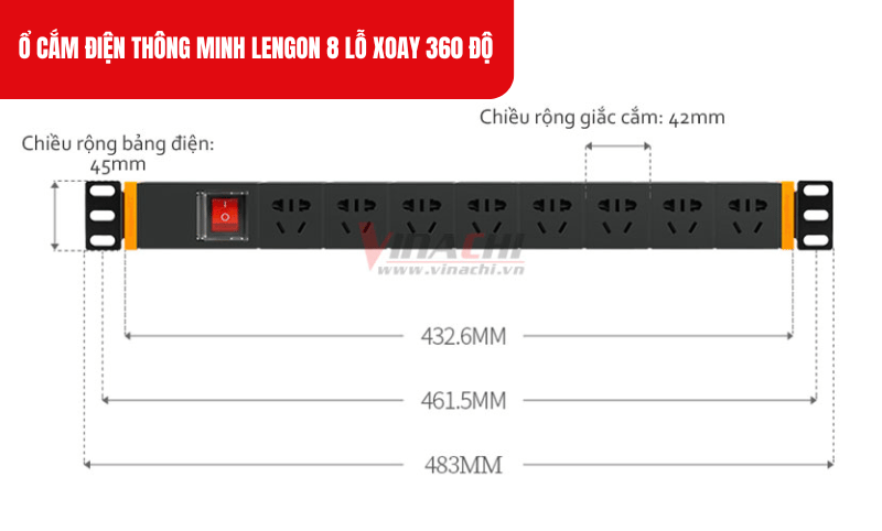 Ổ cắm điện thông minh Lengon 8 lỗ xoay 360 độ