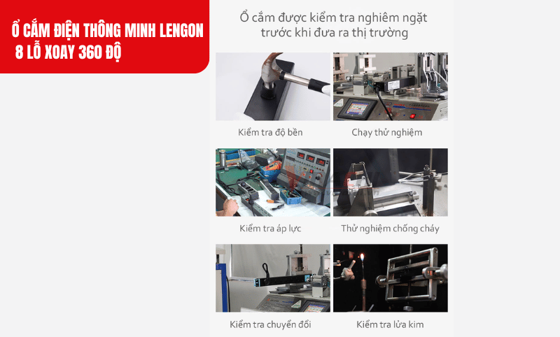 Ổ cắm điện thông minh Lengon 8 lỗ xoay 360 độ được kiểm tra nghiêm ngặt trước khi đưa ra thị trường