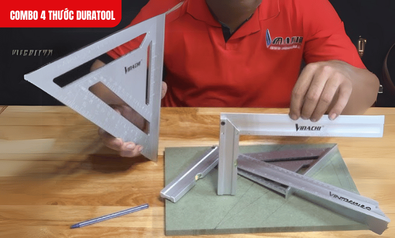 Sử dụng các thước trong bộ combo cho công việc đo đạc, kiểm tra góc vuông, kẻ vẽ hoặc làm thước thăng bằng theo đúng hướng dẫn