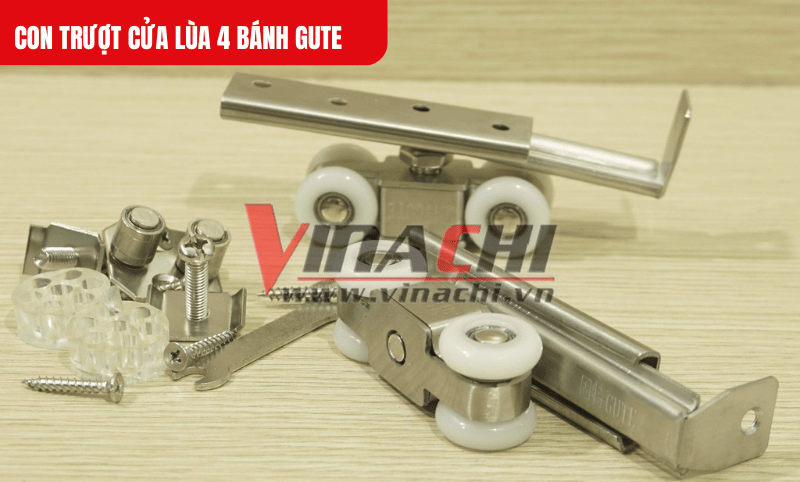 Con trượt cửa lùa 4 bánh GUTE được chế tạo từ inox cao cấp, có khả năng chống gỉ sét và chống ăn mòn