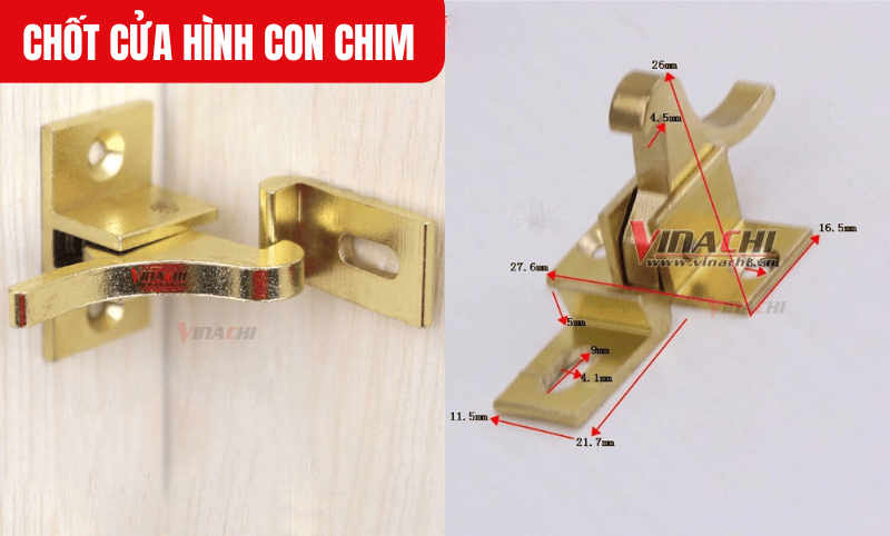 Chốt cửa có thiết kế mô phỏng hình con chim, tạo điểm nhấn độc đáo và thu hút