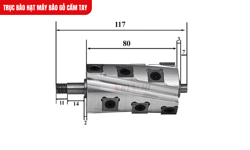 Thiết kế trục thép bền bỉ, chịu lực tốt, phù hợp với mọi loại máy bào cầm tay