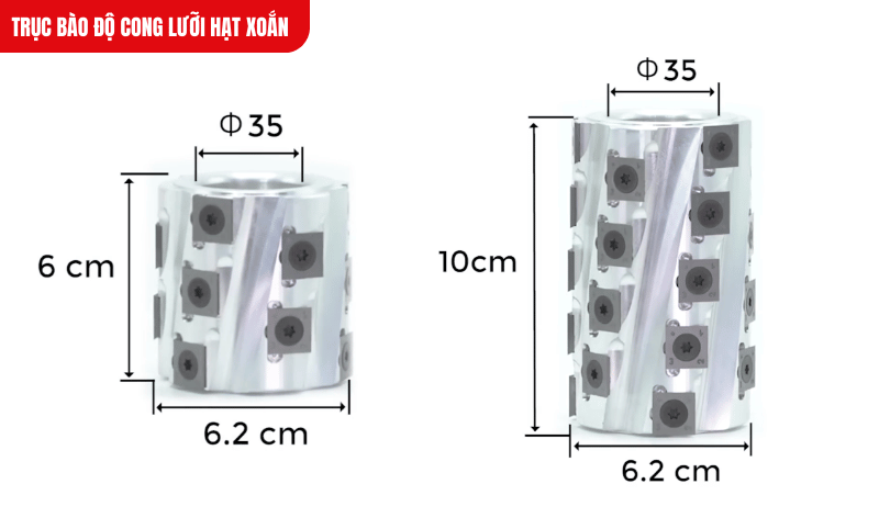 Trục bào có 2 kích thước, linh hoạt dùng cho nhiều loại chi tiết gỗ lớn và nhỏ