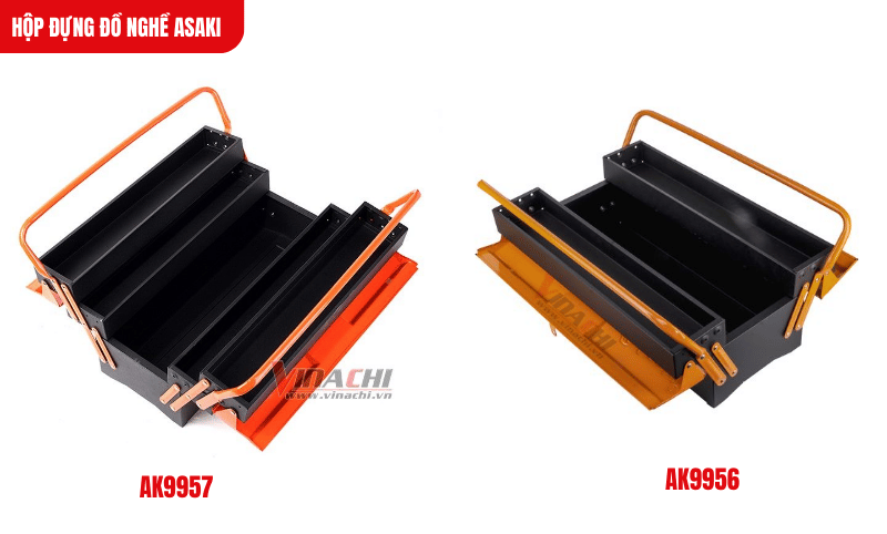 Hộp đựng đồ nghề Asaki với thiết kế 2-3 tầng tiện lợi, giúp phân loại và sắp xếp dụng cụ một cách khoa học